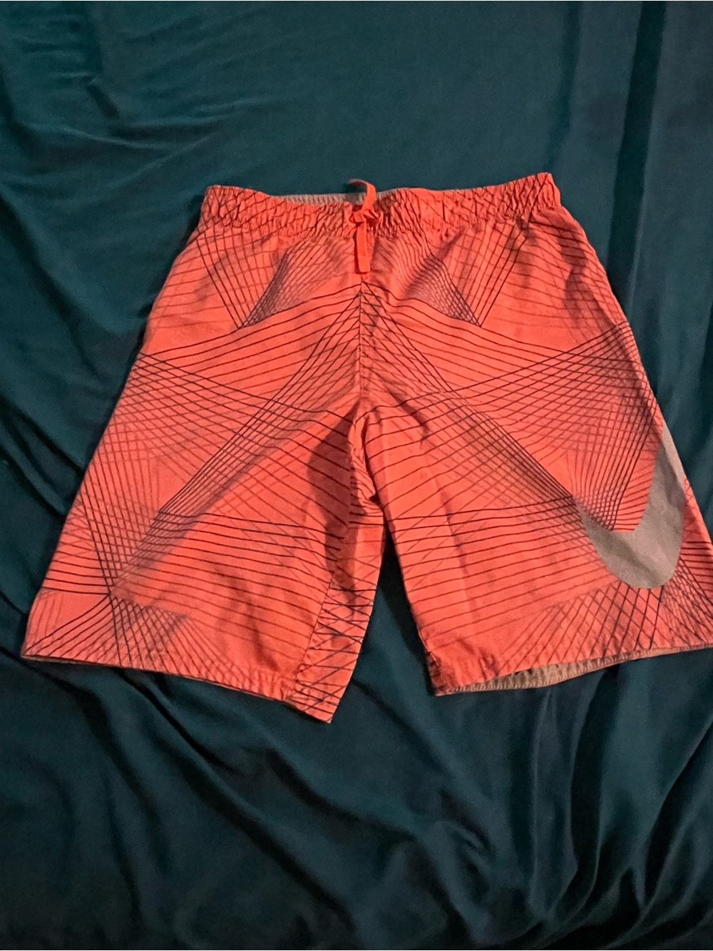 Nike Men’s Orange Graphic Athletic Shorts with Grey Swoosh